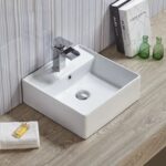 Above Counter/Wall Hung Ceramic Basin - Overflow - Tap Hole - Gloss White - Square - 460mm | PW4646