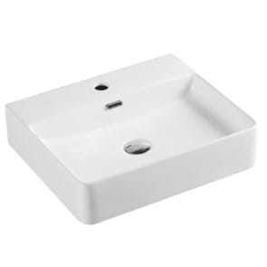 Above Counter/Wall Hung Ceramic Basin - Overflow - Tap Hole - Gloss White - Rectangle - 505mm | PW5042
