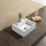 Above Counter/Wall Hung Ceramic Basin - Overflow - Tap Hole - Gloss White - Rectangle - 330mm | PW3329