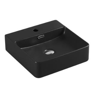 Above Counter/Wall Hung Ceramic Basin - Overflow - Tap Hole - Matt Black - Square - 420mm | PW4242MB