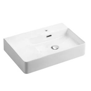 Above Counter/Wall Hung Ceramic Basin - Right Hand Bowl - Overflow - Tap Hole - Gloss White - Rectangle - 600mm | PW6042R