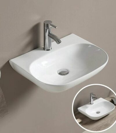 Above Counter/Wall Hung Ceramic Basin - Tap Hole - Gloss White - Rectangle - 500mm | PW5038