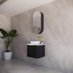 ABS RIVA 600-MB HOUSTON CURVE WALL HUNG VANITY 600MM MATTE BLACK - Urban Designs Bathroom and Kitchen