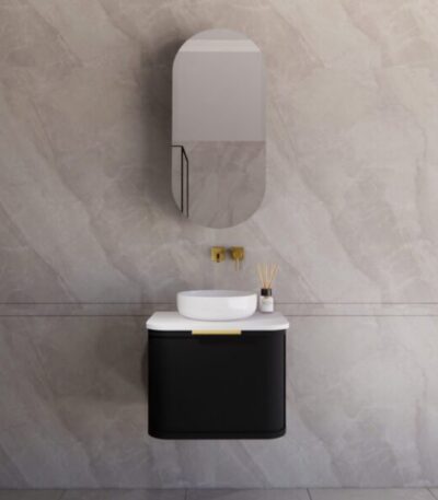 ABS RIVA 600-MB HOUSTON CURVE WALL HUNG VANITY 600MM MATTE BLACK - Urban Designs Bathroom and Kitchen