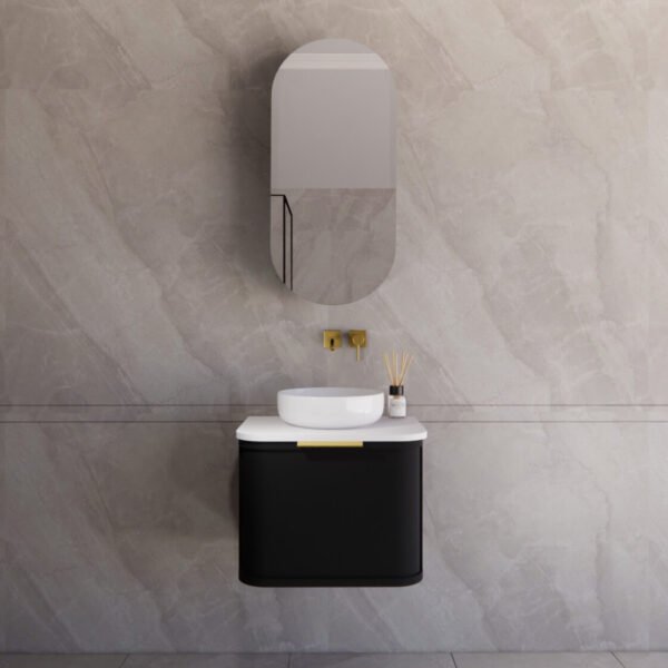 ABS RIVA 600-MB HOUSTON CURVE WALL HUNG VANITY 600MM MATTE BLACK - Urban Designs Bathroom and Kitchen