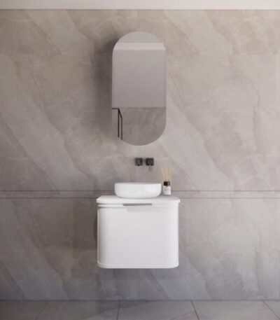 ABS RIVA 600-MW HOUSTON CURVE WALL HUNG VANITY 600MM MATTE WHITE - Urban Designs Bathroom and Kitchen