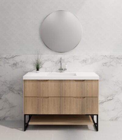 ABS RIVA FS1200-AO BALI FLUTED FREESTANDING VANITY 1200MM SINGLE BOWL AMERICAN OAK - Urban Designs Bathroom and Kitchen
