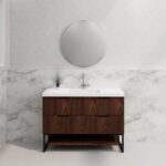 ABS RIVA FS1200-BR BALI FLUTED FREESTANDING VANITY 1200MM SINGLE BOWL BROWN OAK - Urban Designs Bathroom and Kitchen