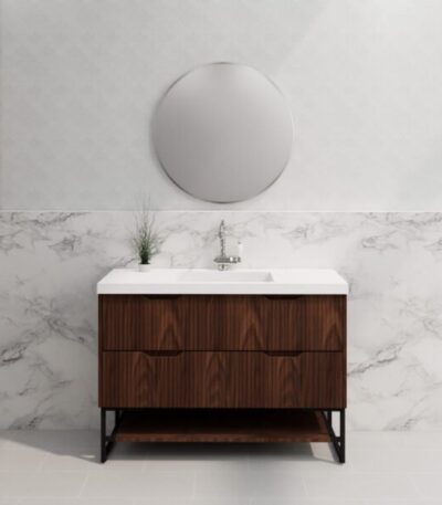 ABS RIVA FS1200-BR BALI FLUTED FREESTANDING VANITY 1200MM SINGLE BOWL BROWN OAK - Urban Designs Bathroom and Kitchen