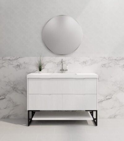 ABS RIVA FS1200-MW BALI FLUTED FREESTANDING VANITY 1200MM SINGLE BOWL MATTE WHITE - Urban Designs Bathroom and Kitchen