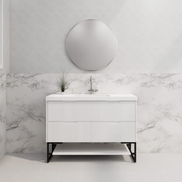 ABS RIVA FS1200-MW BALI FLUTED FREESTANDING VANITY 1200MM SINGLE BOWL MATTE WHITE - Urban Designs Bathroom and Kitchen