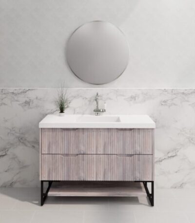 ABS RIVA FS1200-WO BALI FLUTED FREESTANDING VANITY 1200MM SINGLE BOWL WHITE OAK - Urban Designs Bathroom and Kitchen