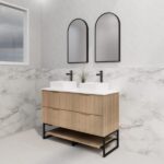 ABS RIVA FS1200D-AO BALI FLUTED FREESTANDING VANITY 1200MM DOUBLE BOWL AMERICAN OAK - Urban Designs Bathroom and Kitchen