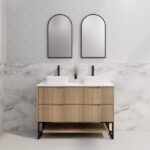 ABS RIVA FS1200D-AO BALI FLUTED FREESTANDING VANITY 1200MM DOUBLE BOWL AMERICAN OAK - Urban Designs Bathroom and Kitchen