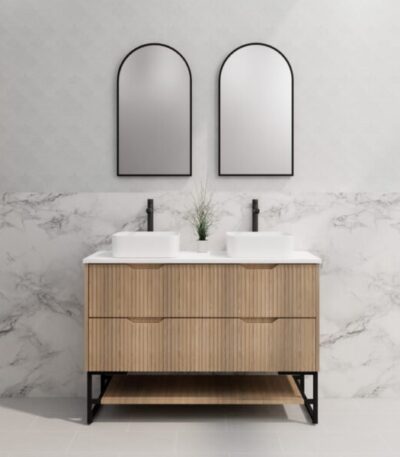 ABS RIVA FS1200D-AO BALI FLUTED FREESTANDING VANITY 1200MM DOUBLE BOWL AMERICAN OAK - Urban Designs Bathroom and Kitchen