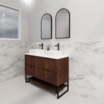 ABS RIVA FS1200D-BR BALI FLUTED FREESTANDING VANITY 1200MM DOUBLE BOWL BROWN OAK - Urban Designs Bathroom and Kitchen
