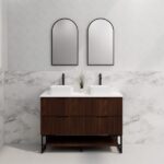 ABS RIVA FS1200D-BR BALI FLUTED FREESTANDING VANITY 1200MM DOUBLE BOWL BROWN OAK - Urban Designs Bathroom and Kitchen
