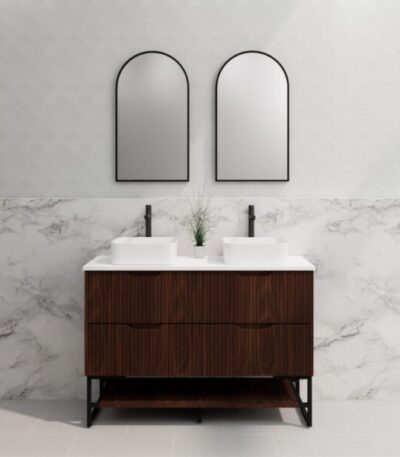 ABS RIVA FS1200D-BR BALI FLUTED FREESTANDING VANITY 1200MM DOUBLE BOWL BROWN OAK - Urban Designs Bathroom and Kitchen