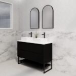 ABS RIVA FS1200D-MB BALI FLUTED FREESTANDING VANITY 1200MM DOUBLE BOWL MATTE BLACK - Urban Designs Bathroom and Kitchen