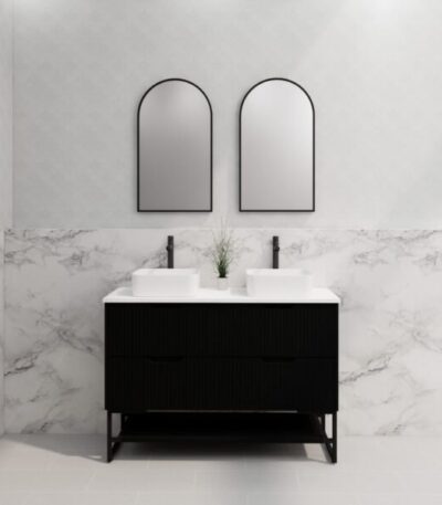 ABS RIVA FS1200D-MB BALI FLUTED FREESTANDING VANITY 1200MM DOUBLE BOWL MATTE BLACK - Urban Designs Bathroom and Kitchen