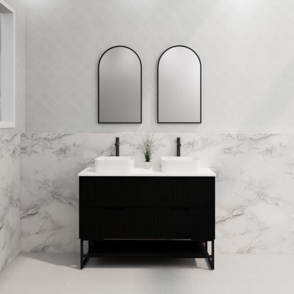 ABS RIVA FS1200D-MB BALI FLUTED FREESTANDING VANITY 1200MM DOUBLE BOWL MATTE BLACK - Urban Designs Bathroom and Kitchen