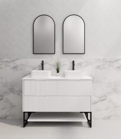 ABS RIVA FS1200D-MW BALI FLUTED FREESTANDING VANITY 1200MM DOUBLE BOWL MATTE WHITE - Urban Designs Bathroom and Kitchen