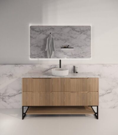 ABS RIVA FS1500-AO BALI FLUTED FREESTANDING VANITY 1500MM SINGLE BOWL AMERICAN OAK - Urban Designs Bathroom and Kitchen