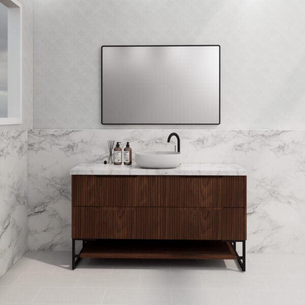 ABS RIVA FS1500-BR BALI FLUTED FREESTANDING VANITY 1500MM SINGLE BOWL BROWN OAK - Urban Designs Bathroom and Kitchen