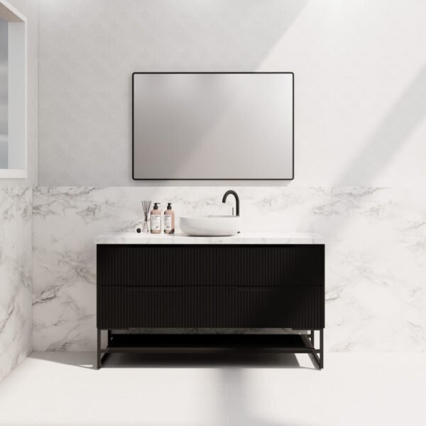 ABS RIVA FS1500-MB BALI FLUTED FREESTANDING VANITY 1500MM SINGLE BOWL MATTE BLACK - Urban Designs Bathroom and Kitchen