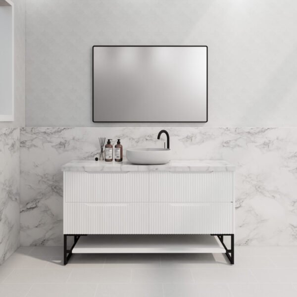 ABS RIVA FS1500-MW BALI FLUTED FREESTANDING VANITY 1500MM SINGLE BOWL MATTE WHITE - Urban Designs Bathroom and Kitchen