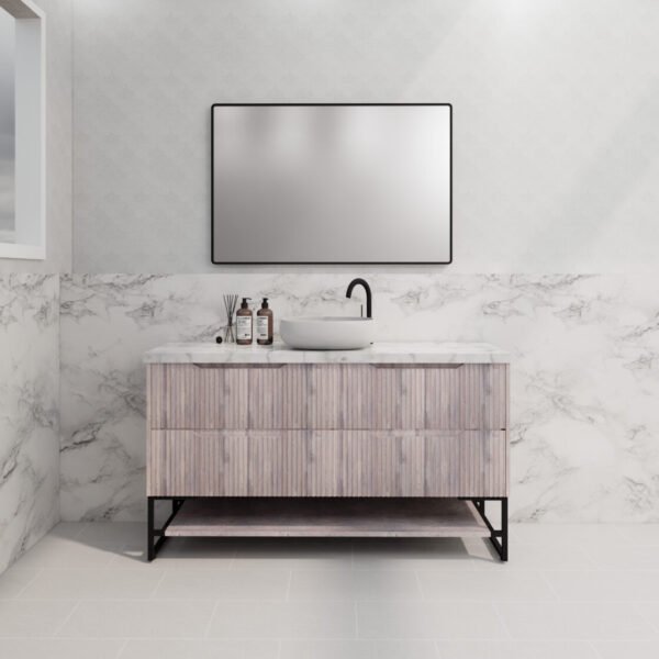 ABS RIVA FS1500-WO BALI FLUTED FREESTANDING VANITY 1500MM SINGLE BOWL WHITE OAK - Urban Designs Bathroom and Kitchen