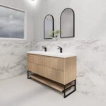 ABS RIVA FS1500D-AO BALI FLUTED FREESTANDING VANITY 1500MM DOUBLE BOWL AMERICAN OAK - Urban Designs Bathroom and Kitchen