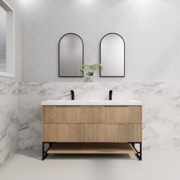 ABS RIVA FS1500D-AO BALI FLUTED FREESTANDING VANITY 1500MM DOUBLE BOWL AMERICAN OAK - Urban Designs Bathroom and Kitchen