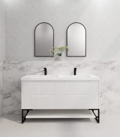 ABS RIVA FS1500D-MW BALI FLUTED FREESTANDING VANITY 1500MM DOUBLE BOWL MATTE WHITE - Urban Designs Bathroom and Kitchen