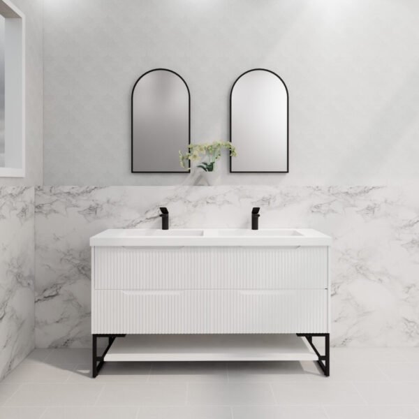 ABS RIVA FS1500D-MW BALI FLUTED FREESTANDING VANITY 1500MM DOUBLE BOWL MATTE WHITE - Urban Designs Bathroom and Kitchen