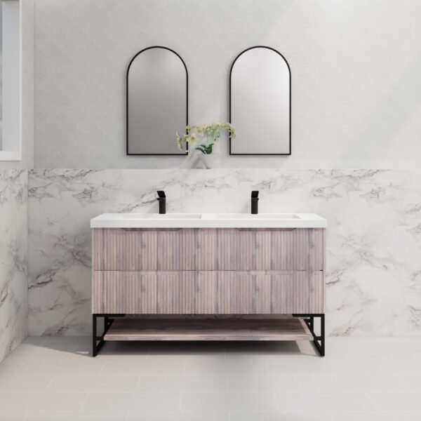 ABS RIVA FS1500D-WO BALI FLUTED FREESTANDING VANITY 1500MM DOUBLE BOWL WHITE OAK - Urban Designs Bathroom and Kitchen