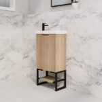 ABS RIVA FS4625-AO VIENNA FLUTED MINI FREESTANDING VANITY 450MM AMERICAN OAK - Urban Designs Bathroom and Kitchen