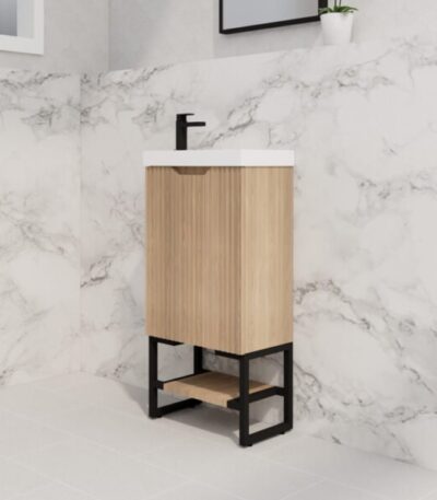 ABS RIVA FS4625-AO VIENNA FLUTED MINI FREESTANDING VANITY 450MM AMERICAN OAK - Urban Designs Bathroom and Kitchen