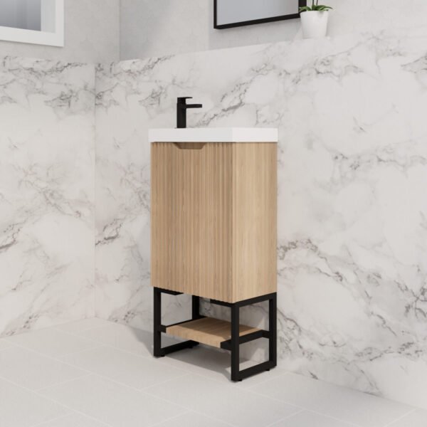 ABS RIVA FS4625-AO VIENNA FLUTED MINI FREESTANDING VANITY 450MM AMERICAN OAK - Urban Designs Bathroom and Kitchen