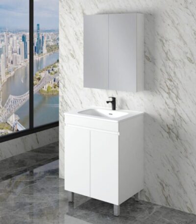 ABS RIVA FS600-GW LESS FREESTANDING VANITY 600MM GLOSS WHITE - Urban Designs Bathroom and Kitchen