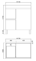 ABS RIVA FS750-GW LESS FREESTANDING VANITY 750MM LEFT/RIGHT HAND DRAWERS GLOSS WHITE - Urban Designs Bathroom and Kitchen