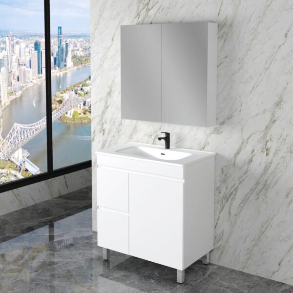 ABS RIVA FS750-GW LESS FREESTANDING VANITY 750MM LEFT/RIGHT HAND DRAWERS GLOSS WHITE - Urban Designs Bathroom and Kitchen