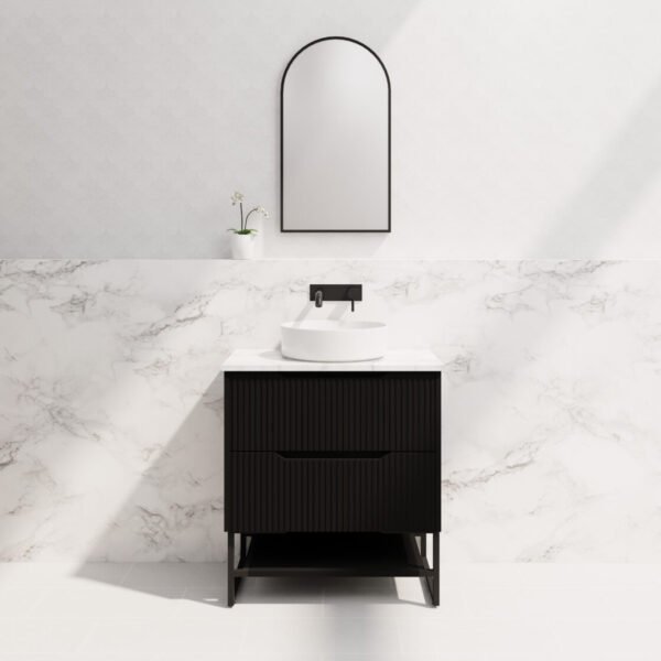 ABS RIVA FS750-MB BALI FLUTED FREESTANDING VANITY 750MM MATTE BLACK - Urban Designs Bathroom and Kitchen