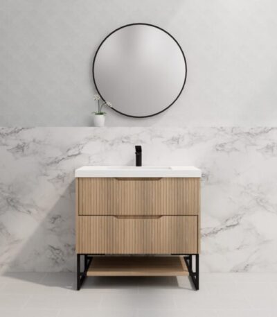 ABS RIVA FS900-AO BALI FLUTED FREESTANDING VANITY 900MM AMERICAN OAK - Urban Designs Bathroom and Kitchen