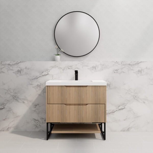 ABS RIVA FS900-AO BALI FLUTED FREESTANDING VANITY 900MM AMERICAN OAK - Urban Designs Bathroom and Kitchen