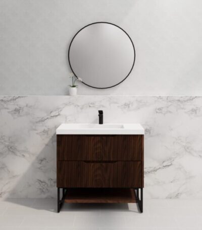 ABS RIVA FS900-BR BALI FLUTED FREESTANDING VANITY 900MM BROWN OAK - Urban Designs Bathroom and Kitchen