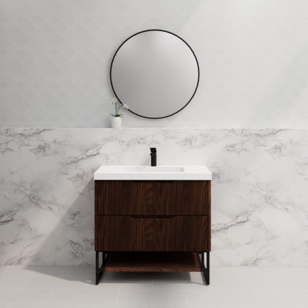 ABS RIVA FS900-BR BALI FLUTED FREESTANDING VANITY 900MM BROWN OAK - Urban Designs Bathroom and Kitchen