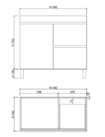 ABS RIVA FS900-GW LESS FREESTANDING VANITY 900MM LEFT/RIGHT HAND DRAWERS GLOSS WHITE - Urban Designs Bathroom and Kitchen