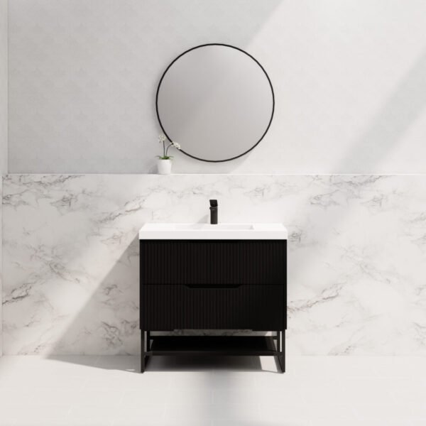 ABS RIVA FS900-MB BALI FLUTED FREESTANDING VANITY 900MM MATTE BLACK - Urban Designs Bathroom and Kitchen