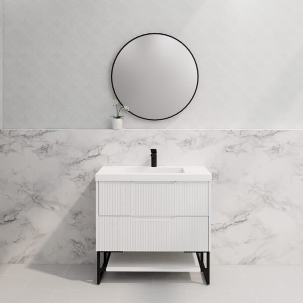 ABS RIVA FS900-MW BALI FLUTED FREESTANDING VANITY 900MM MATTE WHITE - Urban Designs Bathroom and Kitchen